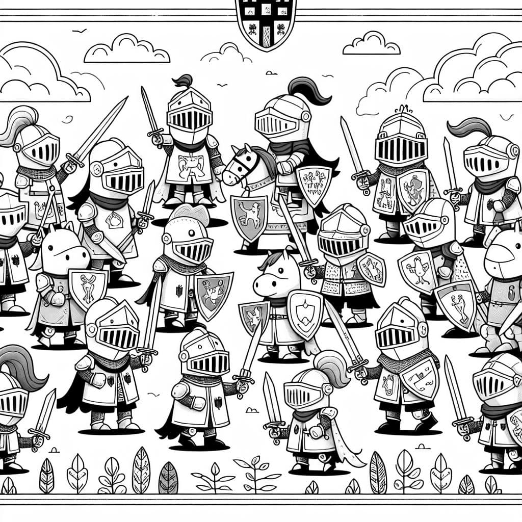 Diez caballeros luchan contra otros diez caballeros en un emocionante duelo.