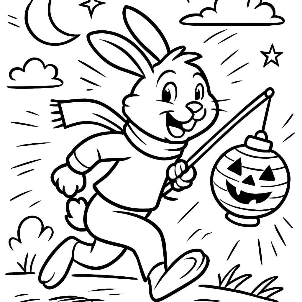 un conejo lindo con una linterna para San Martín