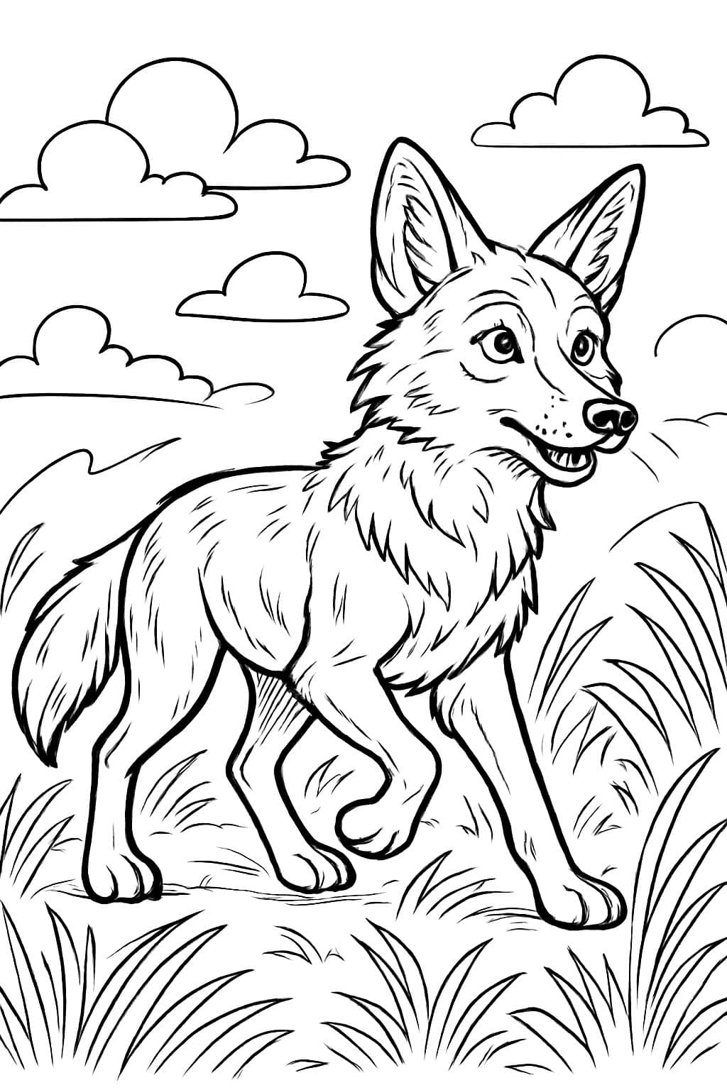 un coyote dibujado de manera realista en la hierba