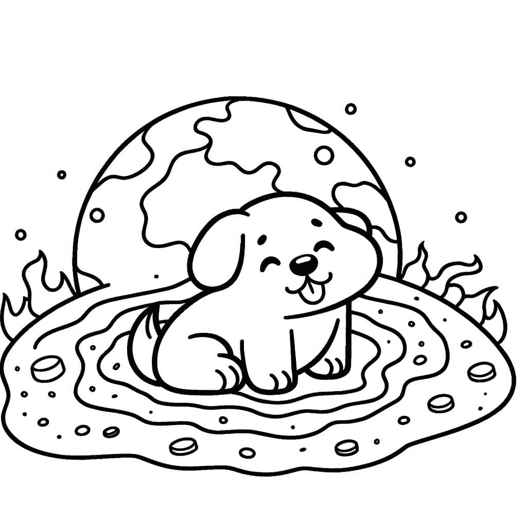 Um cachorro no núcleo da Terra é uma imagem fantástica que convida as crianças a soltar a imaginação e colorir.