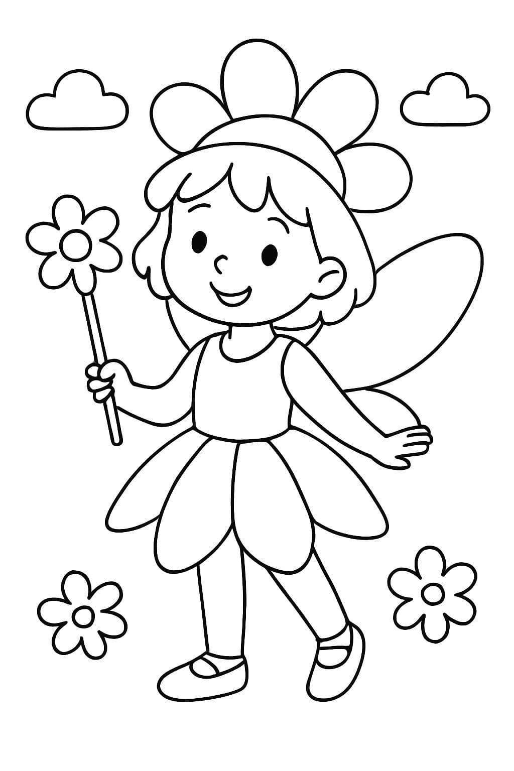 Mädchen im Blumenfeekostüm für Karneval zum Ausschneiden