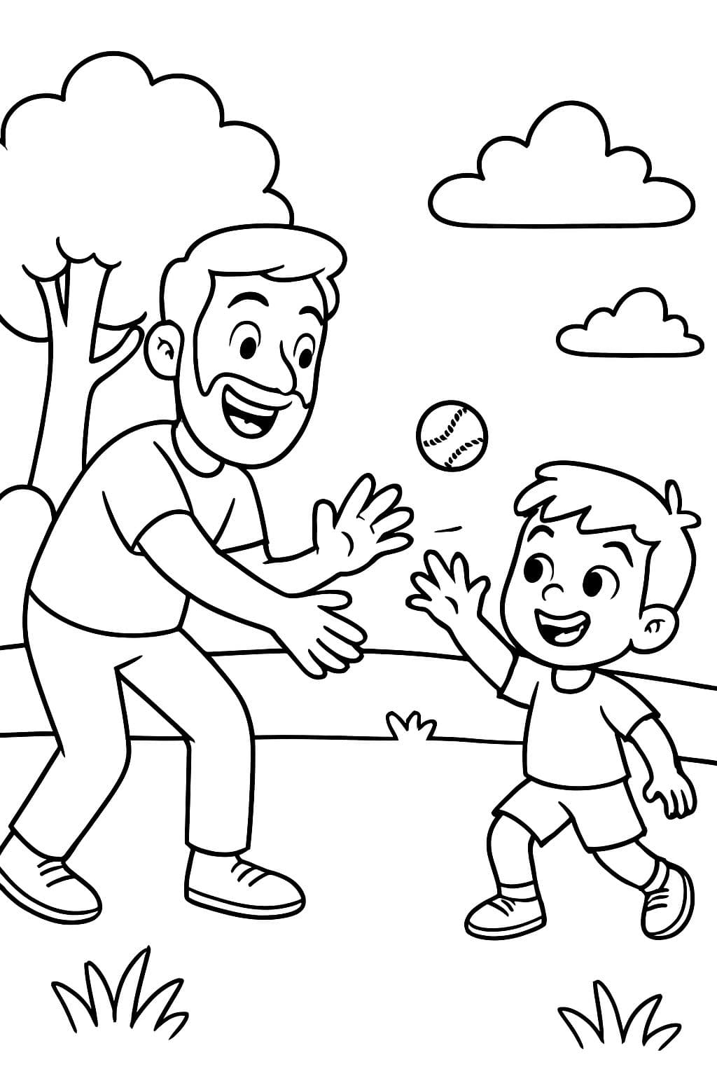 Un homme barbu de 36 ans et son fils de 3 ans jouent à attraper.