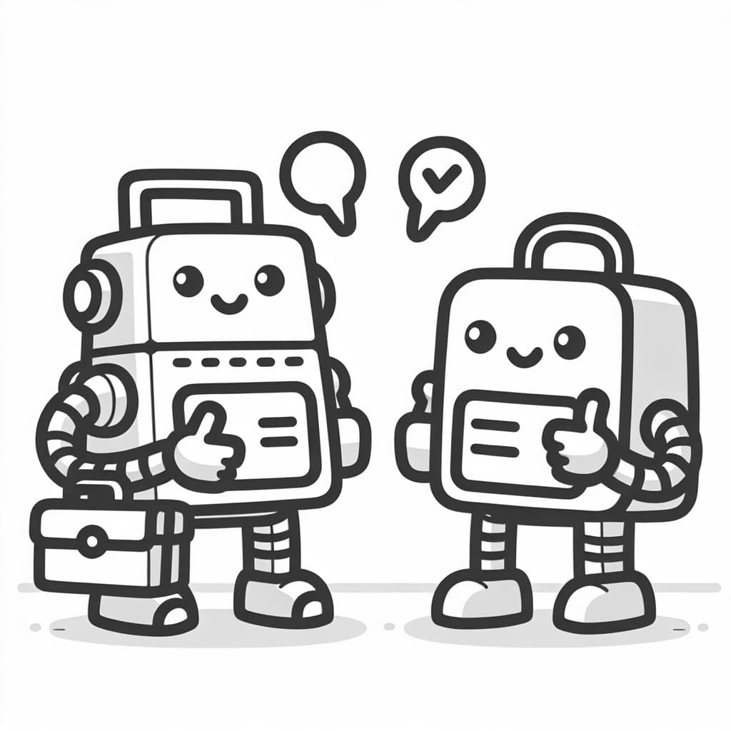 Einen lächelnden Roboter, der 2 Sachen vergleicht