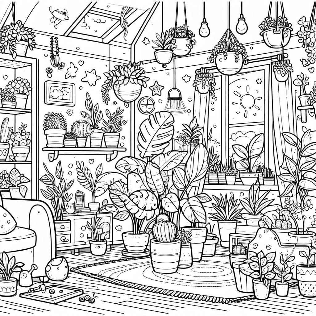 A picture of the inside of a home filled with plants. It shows a cozy atmosphere with many green plants that bring the space to life.