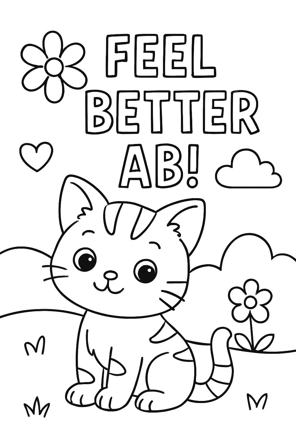 Une carte de rétablissement qui dit "meilleure santé AB !" avec un chaton dessus.