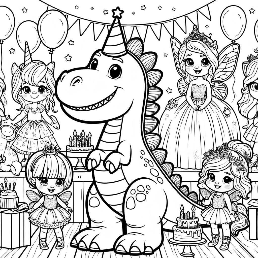 eine Geburtstagsparty mit Dino, Einhorn, Fee und Prinzessin