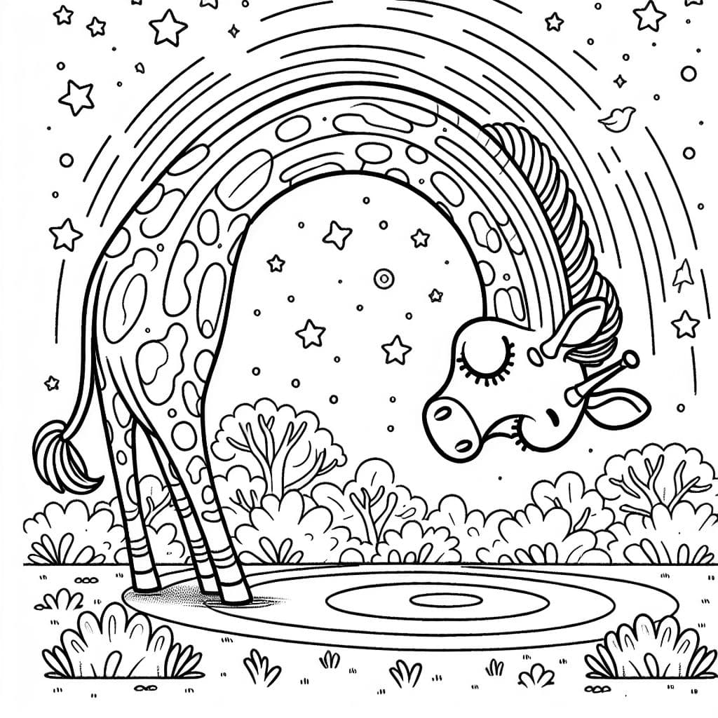 eine ganze Giraffe, die den kopf nach unten streckt