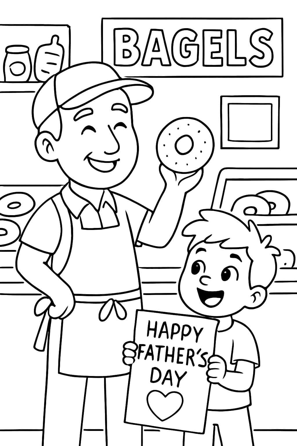 Día del padre para el gerente de la tienda de bagels