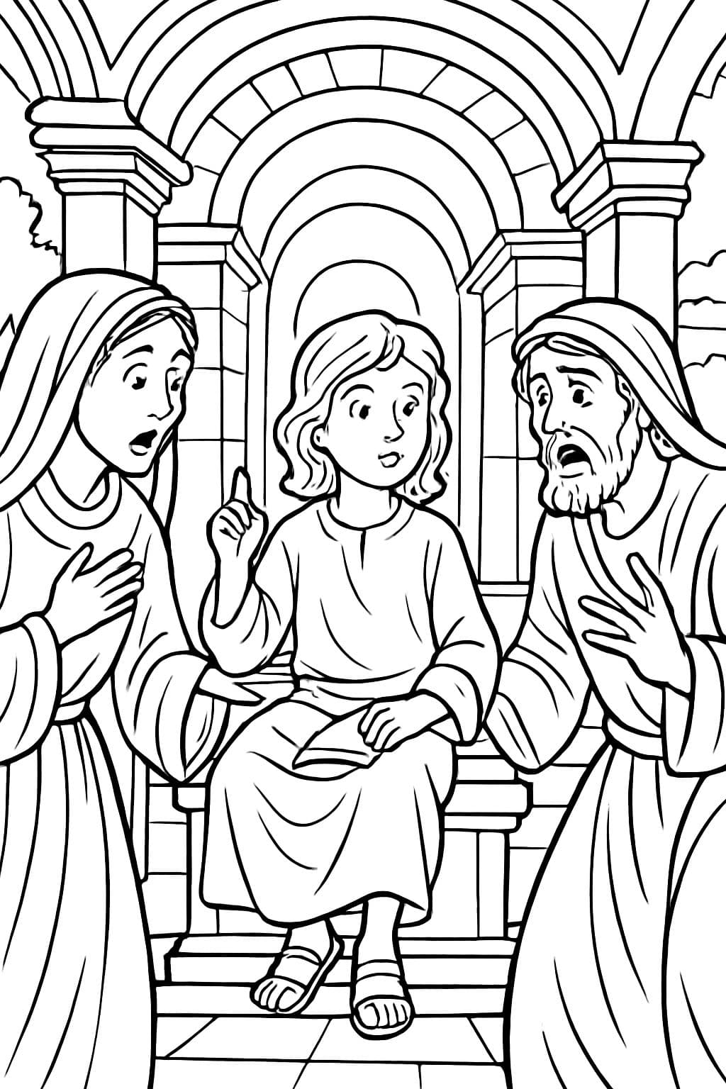 María y José encontrando a nuestro Señor en el Templo al estilo de Giotto di Bondone