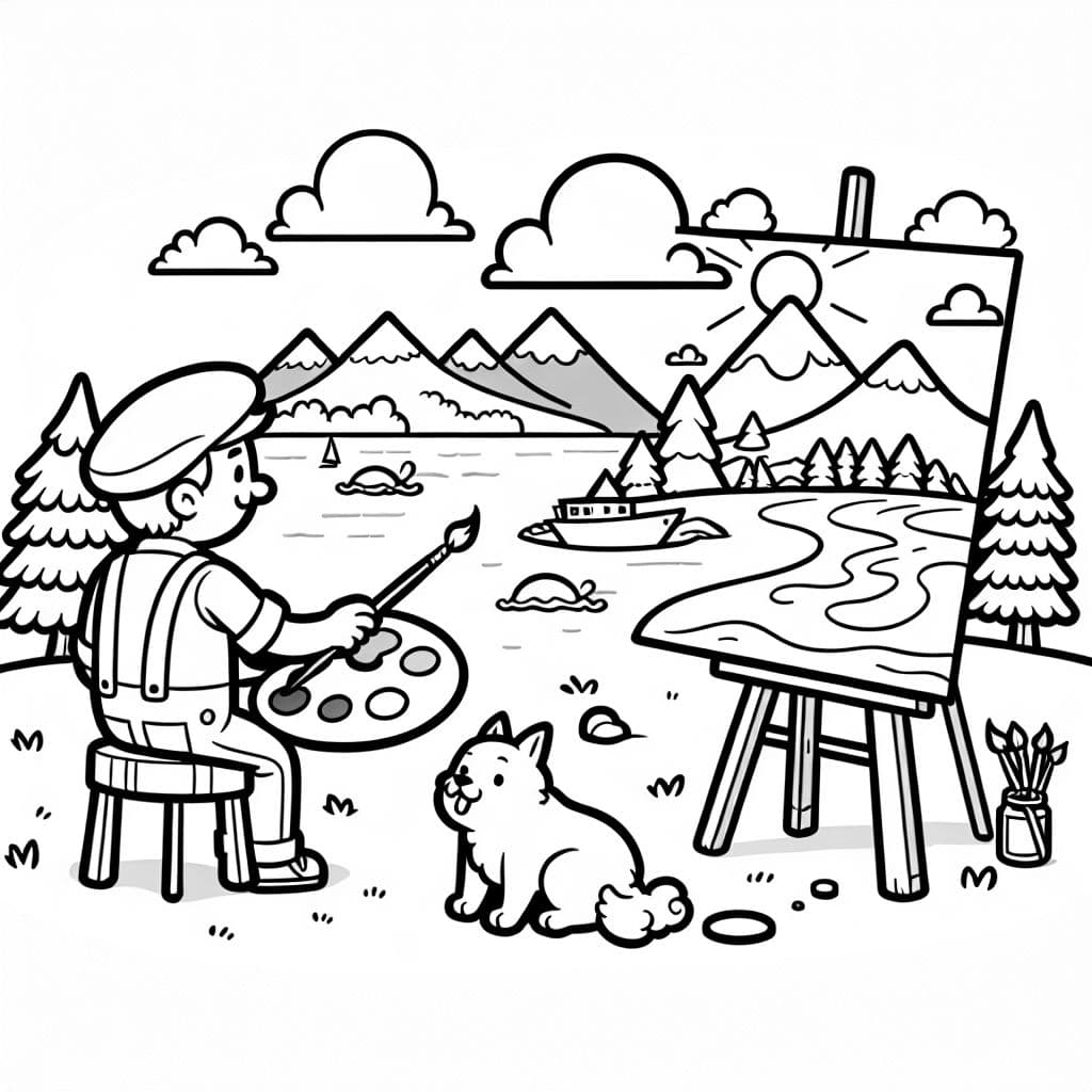 Un artista pintando el paisaje en el que se encuentra.