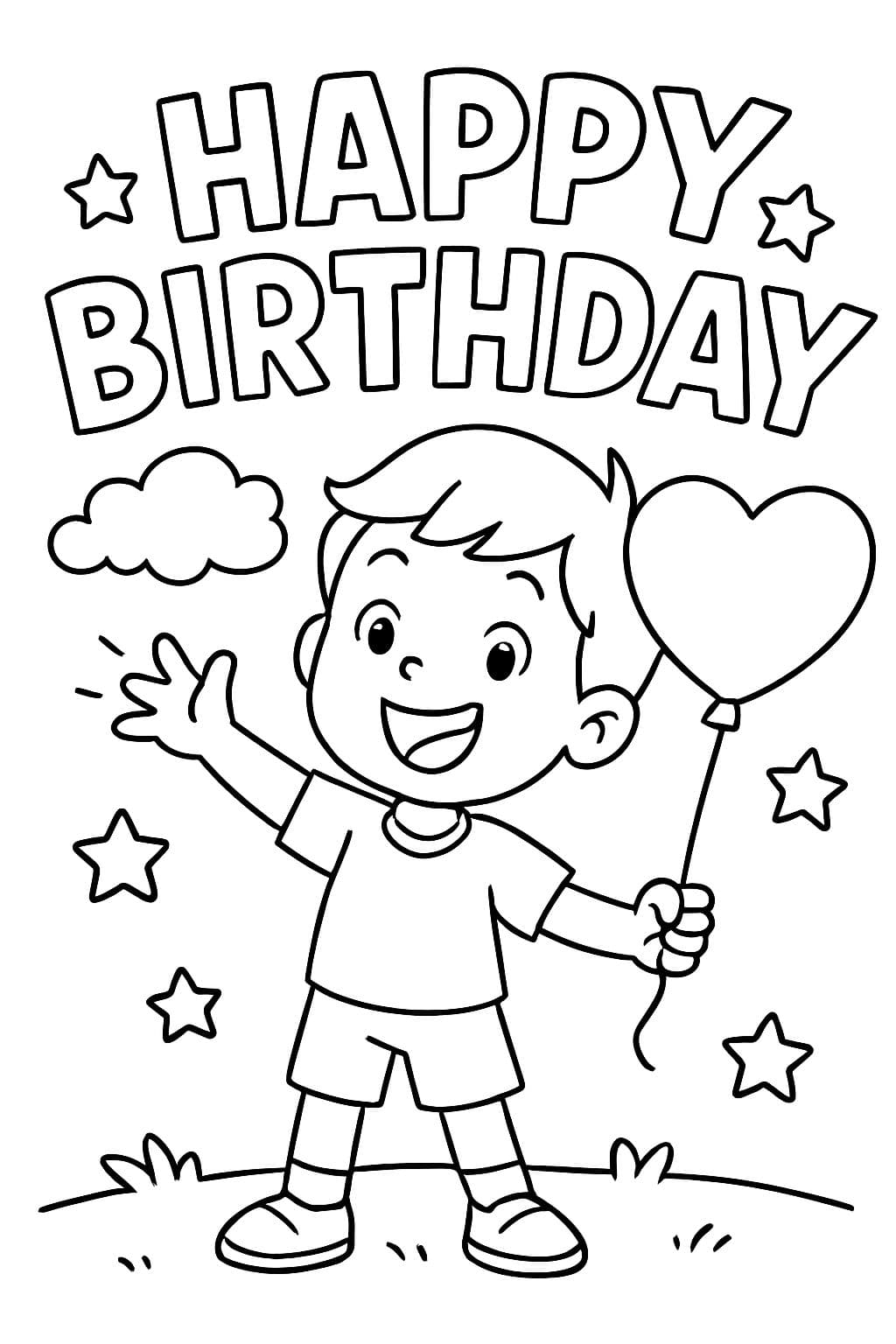 Schriftzug HAPPY BIRTHDAY , Bild mit Junge und Herz