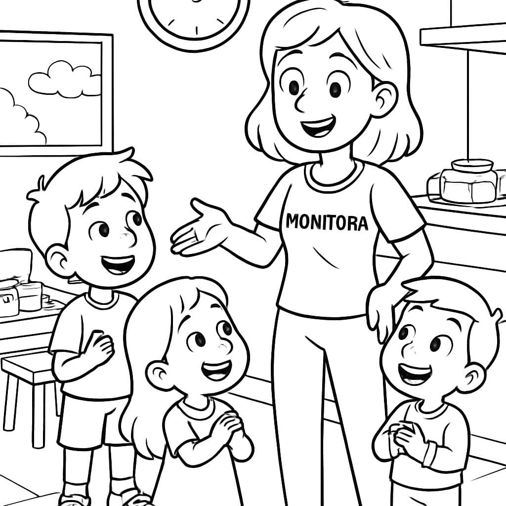 Enfants parlant avec respect à la surveillante de la cantine