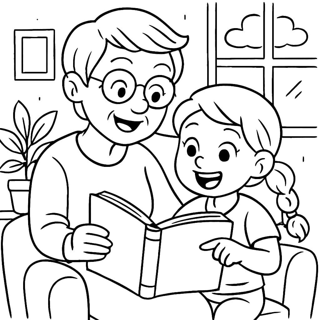 Omi mit kurzen Haaren und Enkelin mit Zopf lesen ein Buch