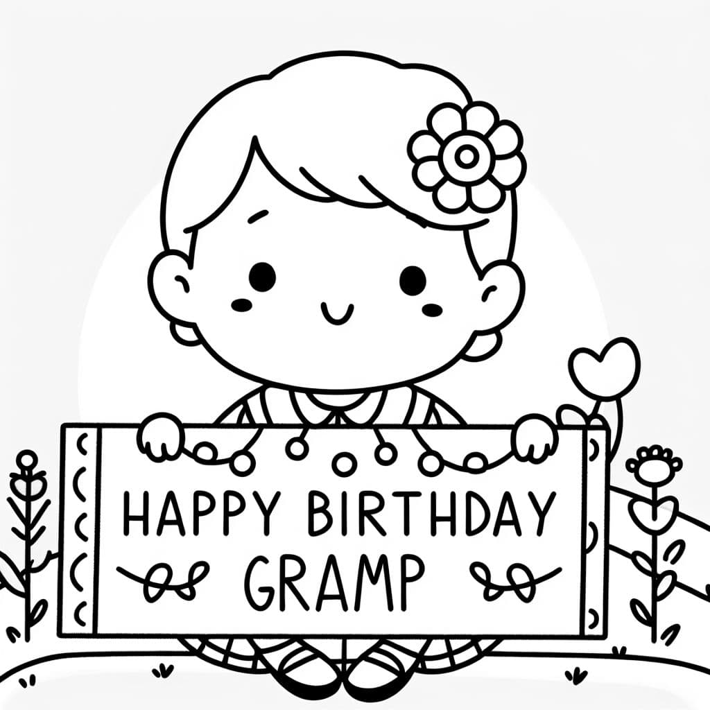 Una niña pequeña sosteniendo un cartel que dice 'feliz cumpleaños Abuelo'.