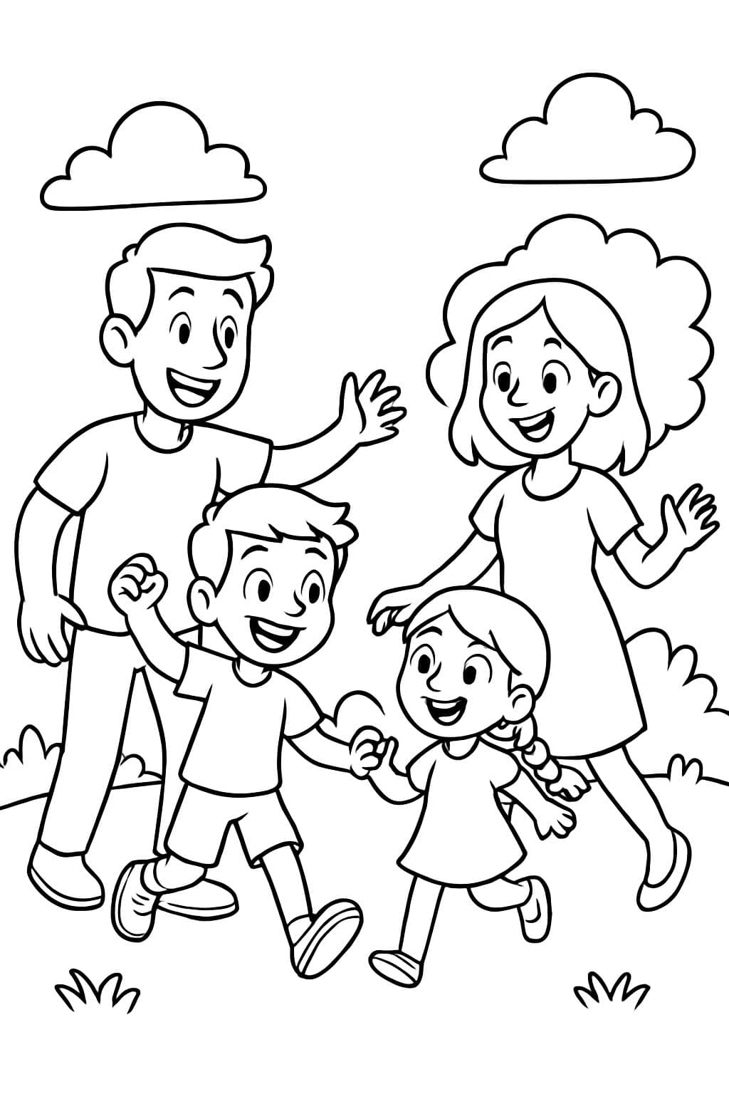 Une famille avec un grand frère, une petite sœur, maman et papa.