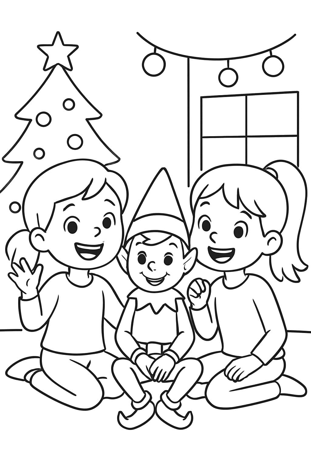 2 niñas con su elfo en la estantería llamado Smary