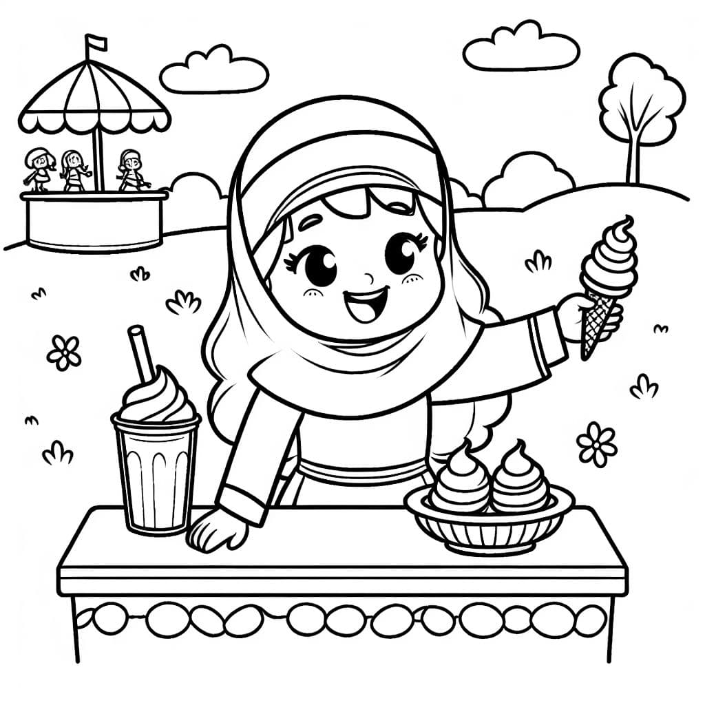 Eisverkäuferin Mädchen mit Milchshake und Eis