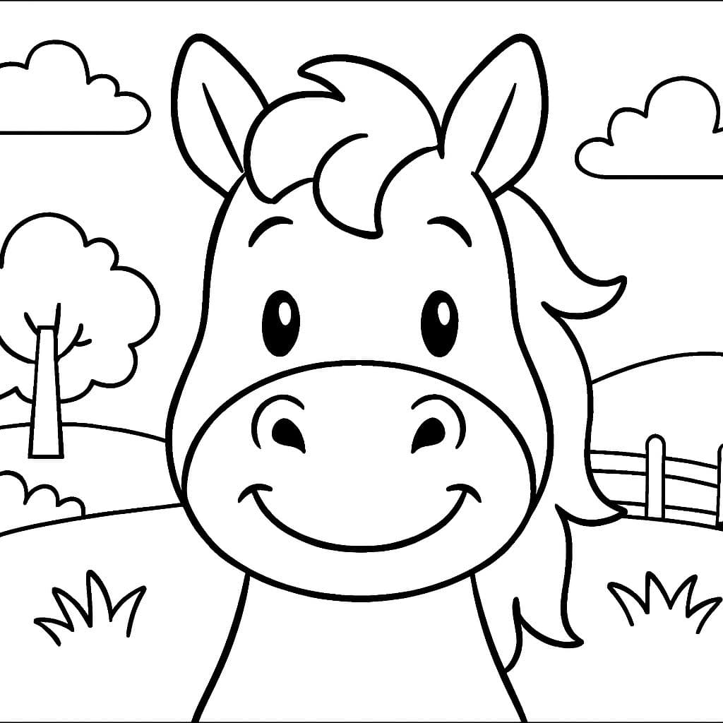 Cara de caballo simple de frente con la boca cerrada