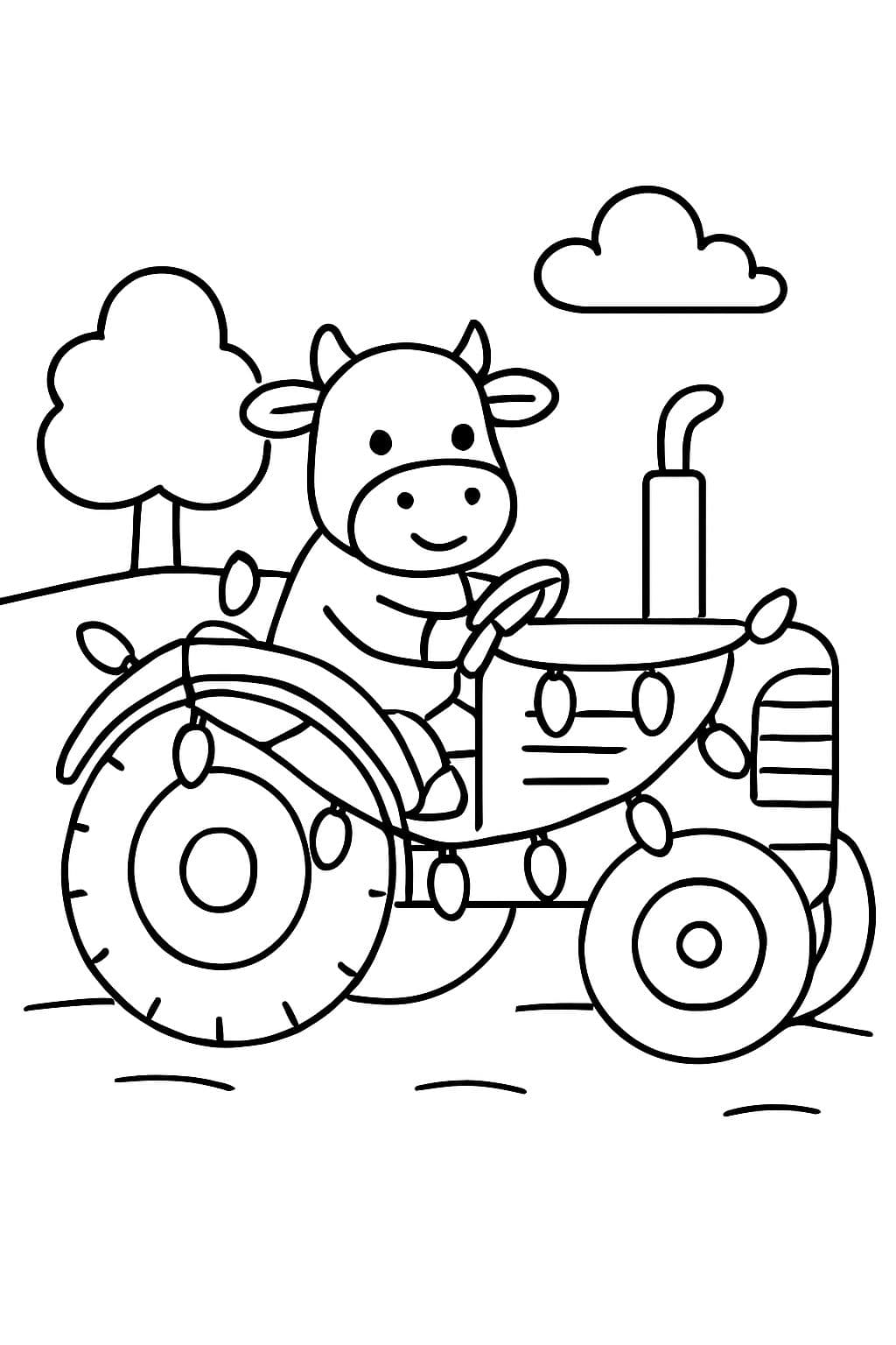 un tracteur avec des lumières de Noël conduit par une vache