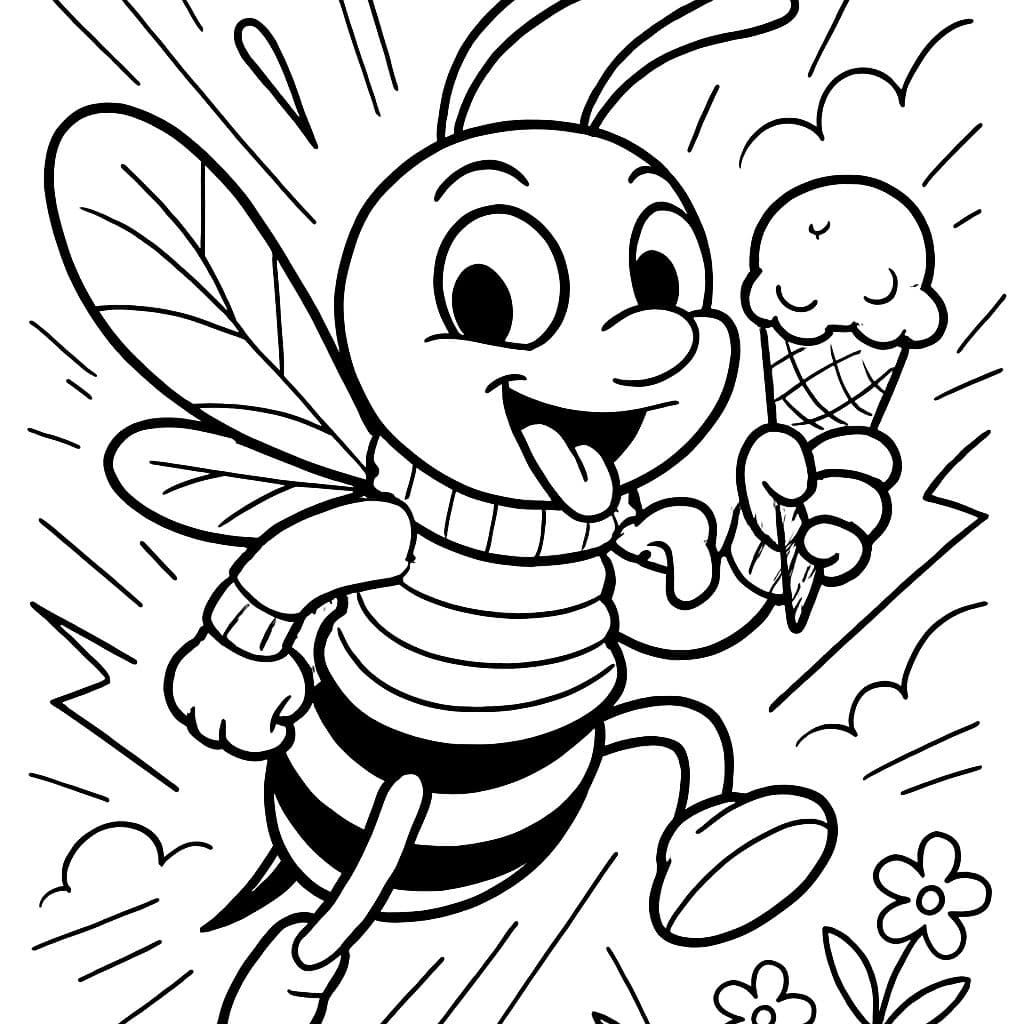 une abeille portant un pull en train de manger de la glace