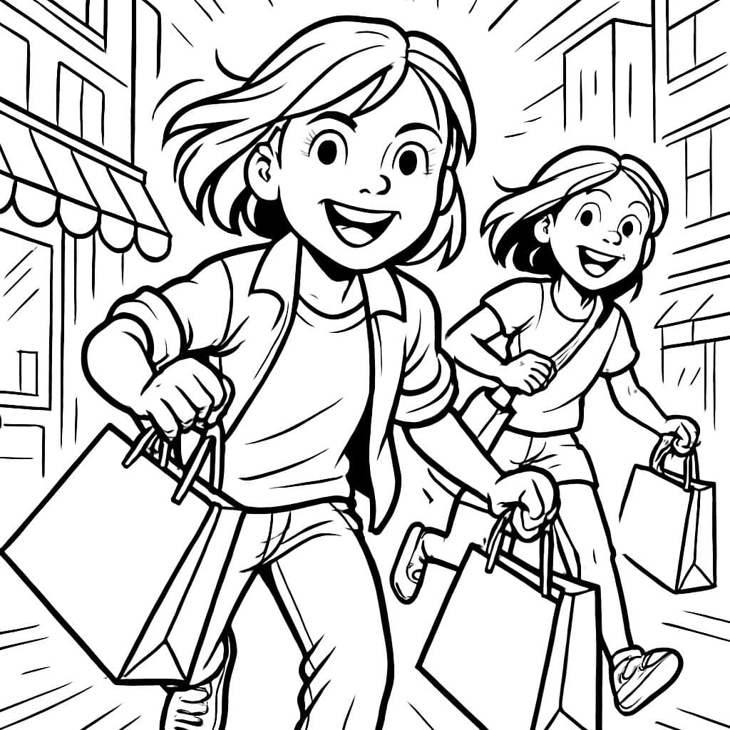 uma menina de cerca de 11 anos está fazendo compras com uma amiga da mesma idade