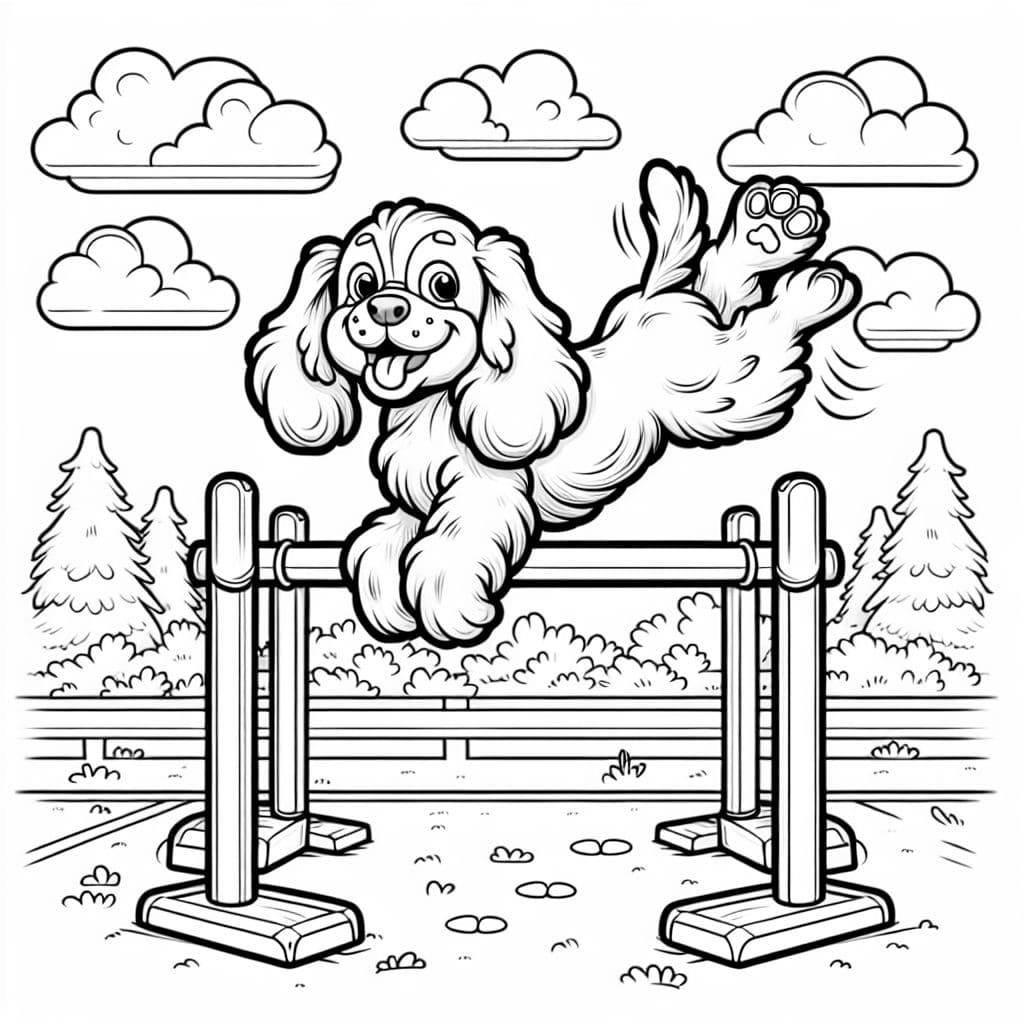 A cocker spaniel doing gymnastics on uneven bars