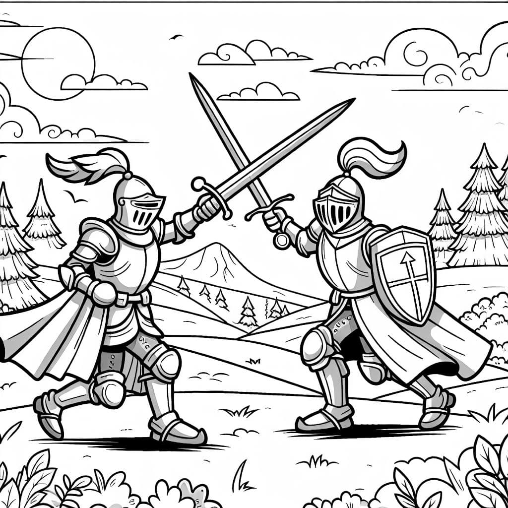 Des chevaliers se battent dans un duel passionnant rempli de bravoure et d'aventure.
