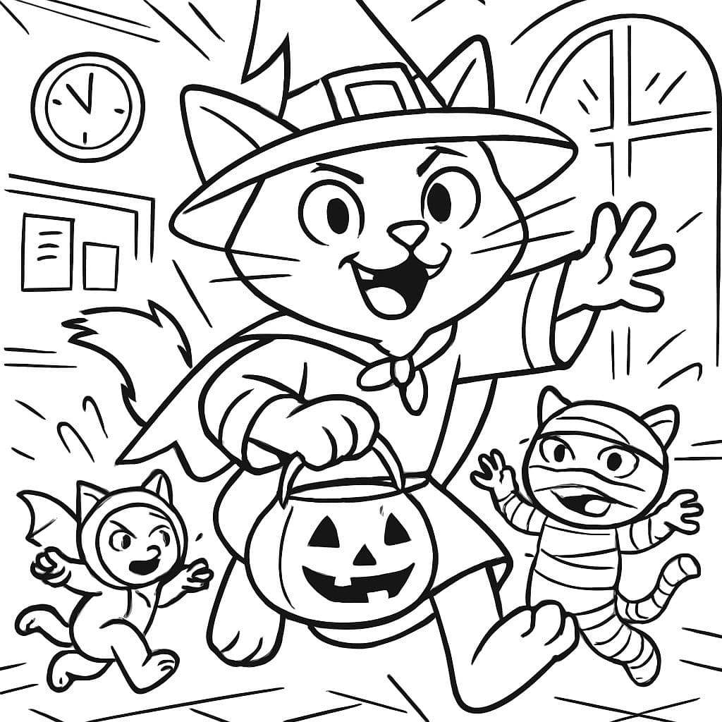 gatos en disfraces de Halloween en la escuela