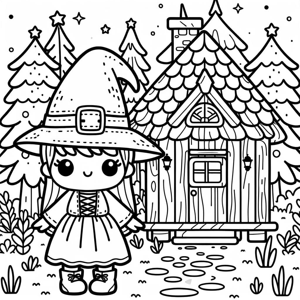 Un joli cottage avec une gentille sorcière dans la forêt.