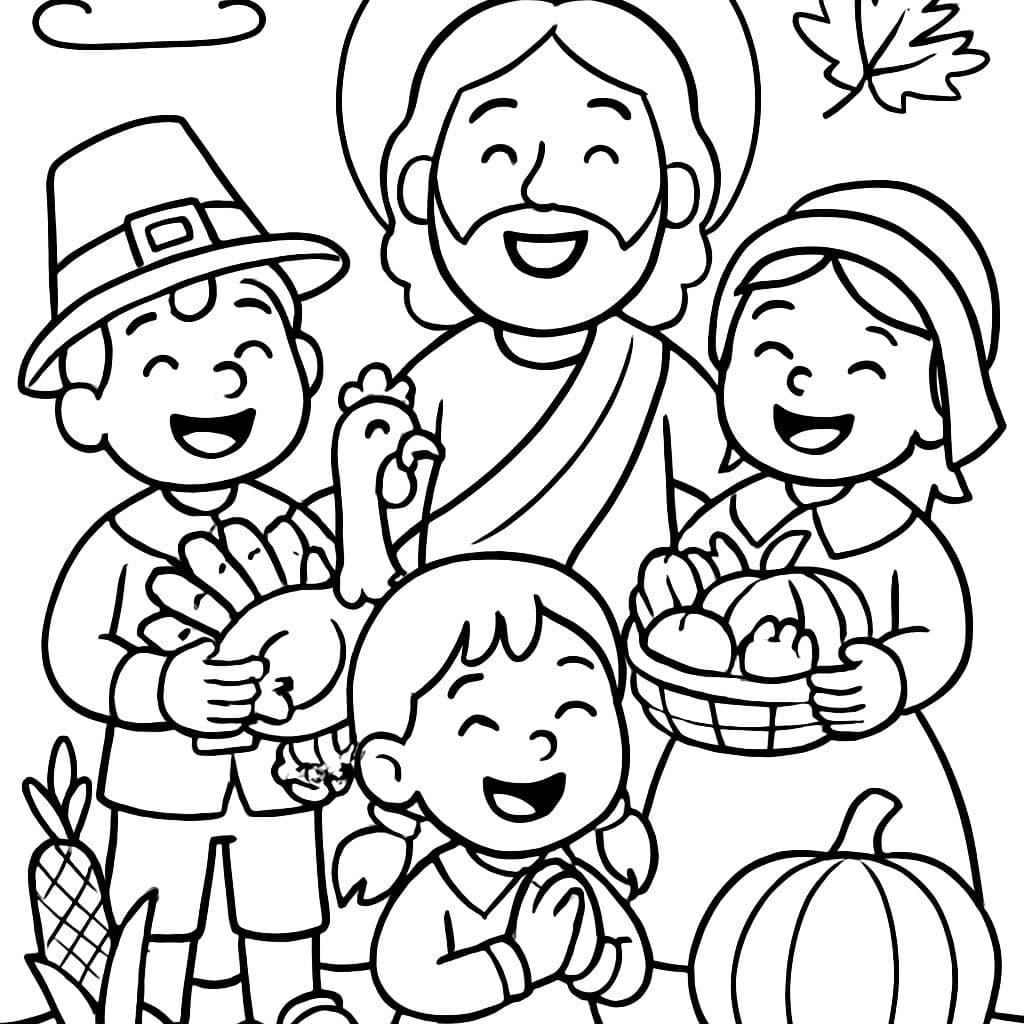 Página para colorear cristiana con temática de Acción de Gracias