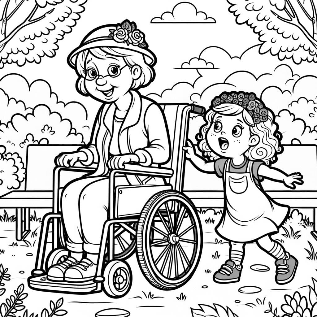 An aunt in a wheelchair and a 5 year old girl with curly hair