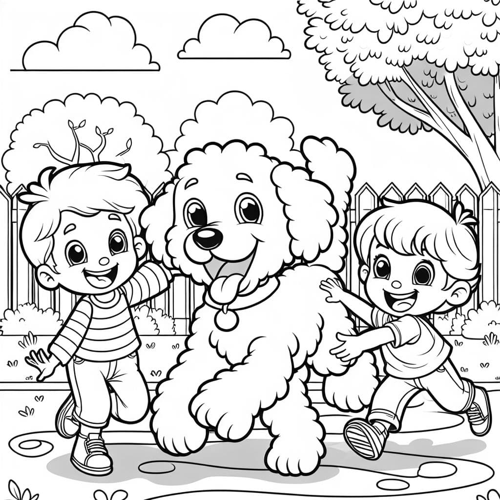 Un golden doodle con 2 hermanos y una hermanita