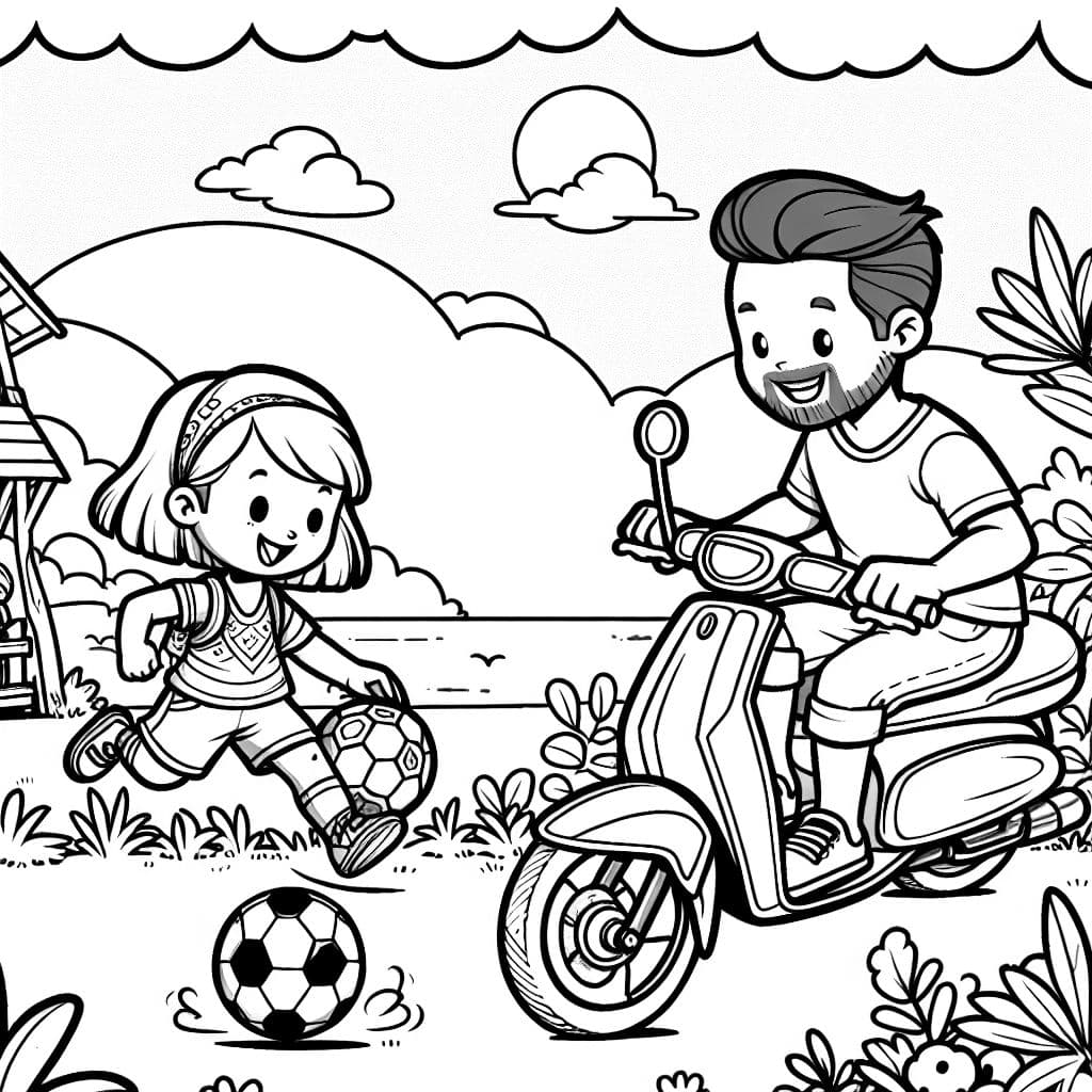 mama und papa spielen auf dem mororrad fußball