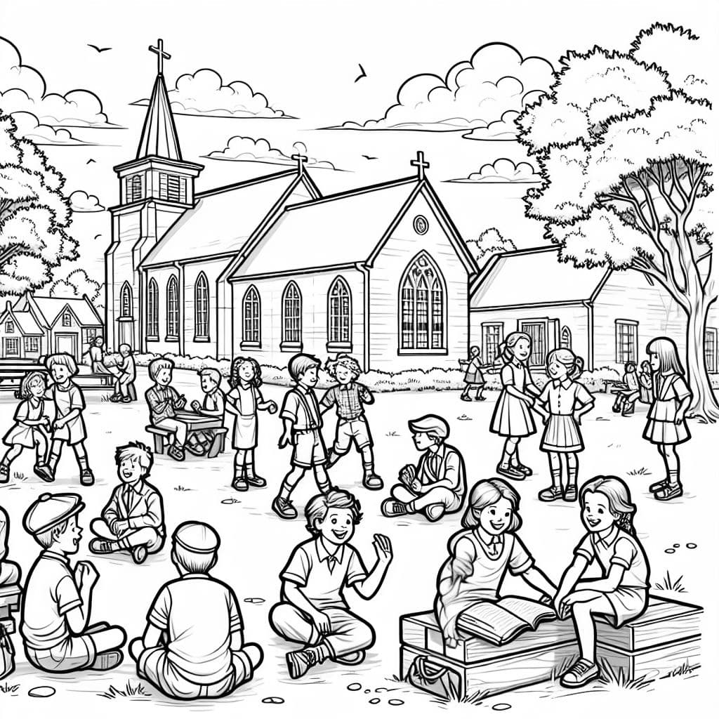 Un grupo de estudiantes pasando el rato en la iglesia.