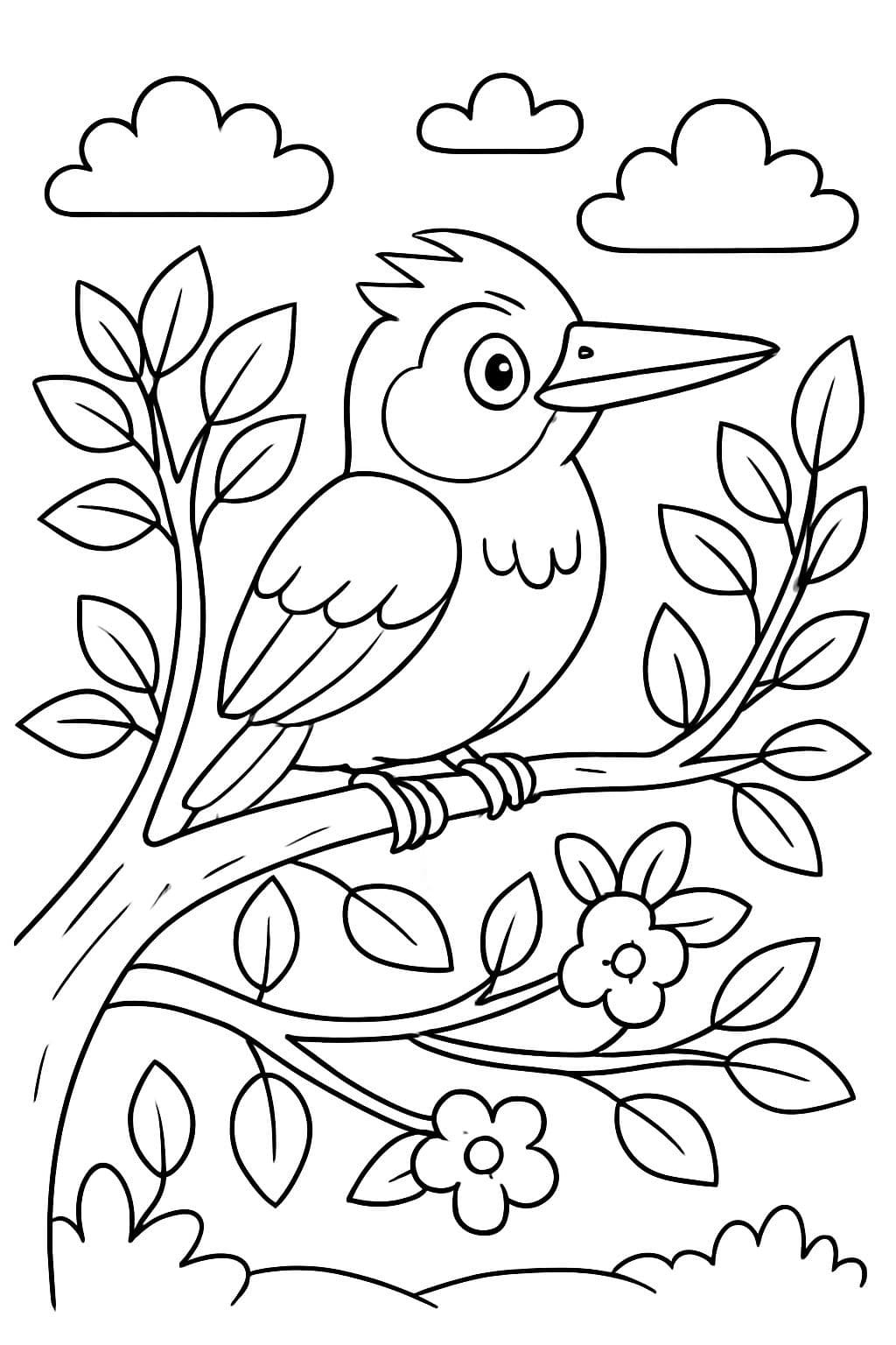 Un martin-pêcheur assis sur un arbre feuillu décoré d'été.