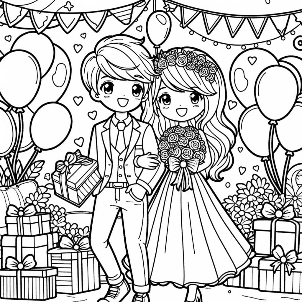 Page à colorier d'amour de Zach et Nicole du 26 juillet 2023
