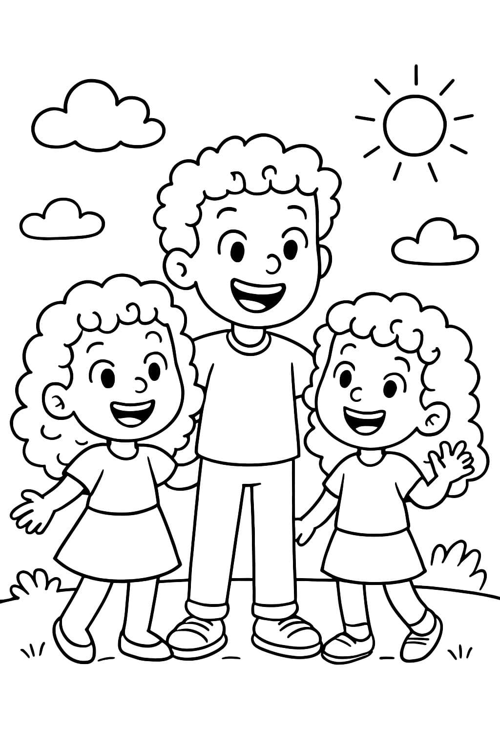 Älterer Bruder mit seinen zwei Schwestern mit Locken.