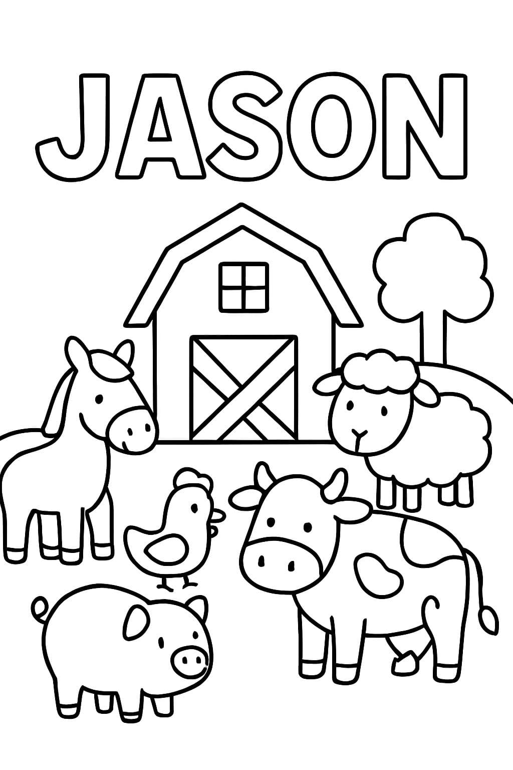 JASON como nombre, junto con una pequeña granja con todos los animales