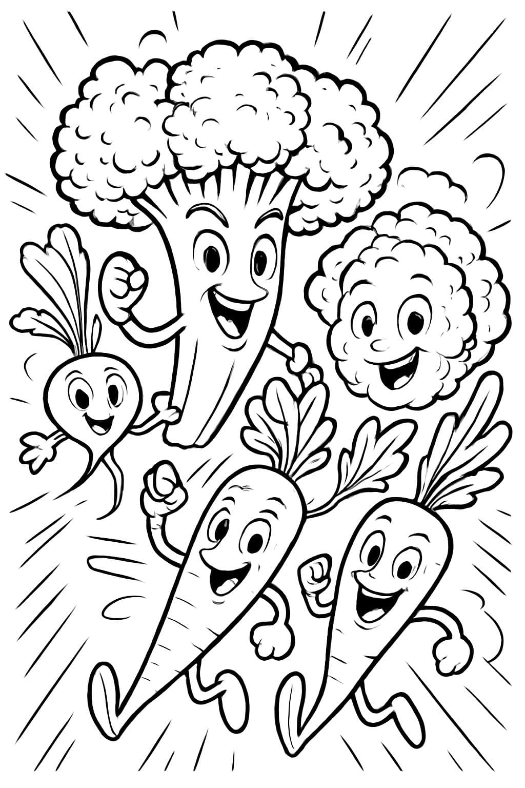 Brokkoli Blumenkohl Karotten Radieschen in einem Bund