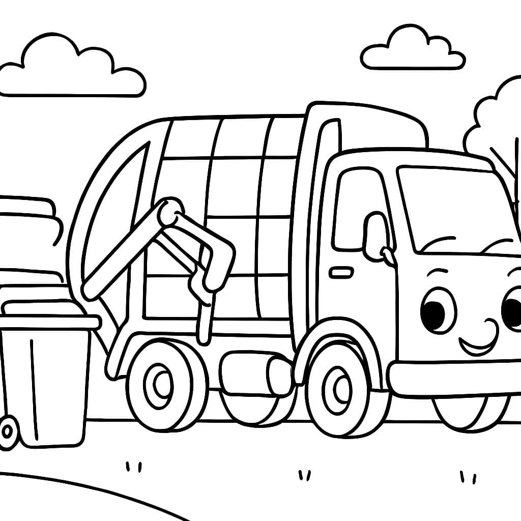 Un camión de basura recogiendo botes de basura.