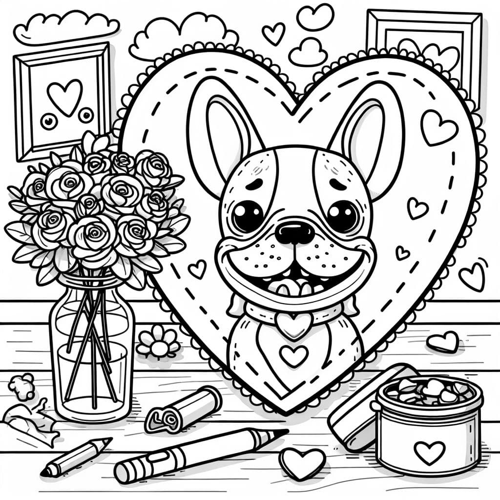 Corazón para el Día de la Madre con un bulldog francés con sobremordida