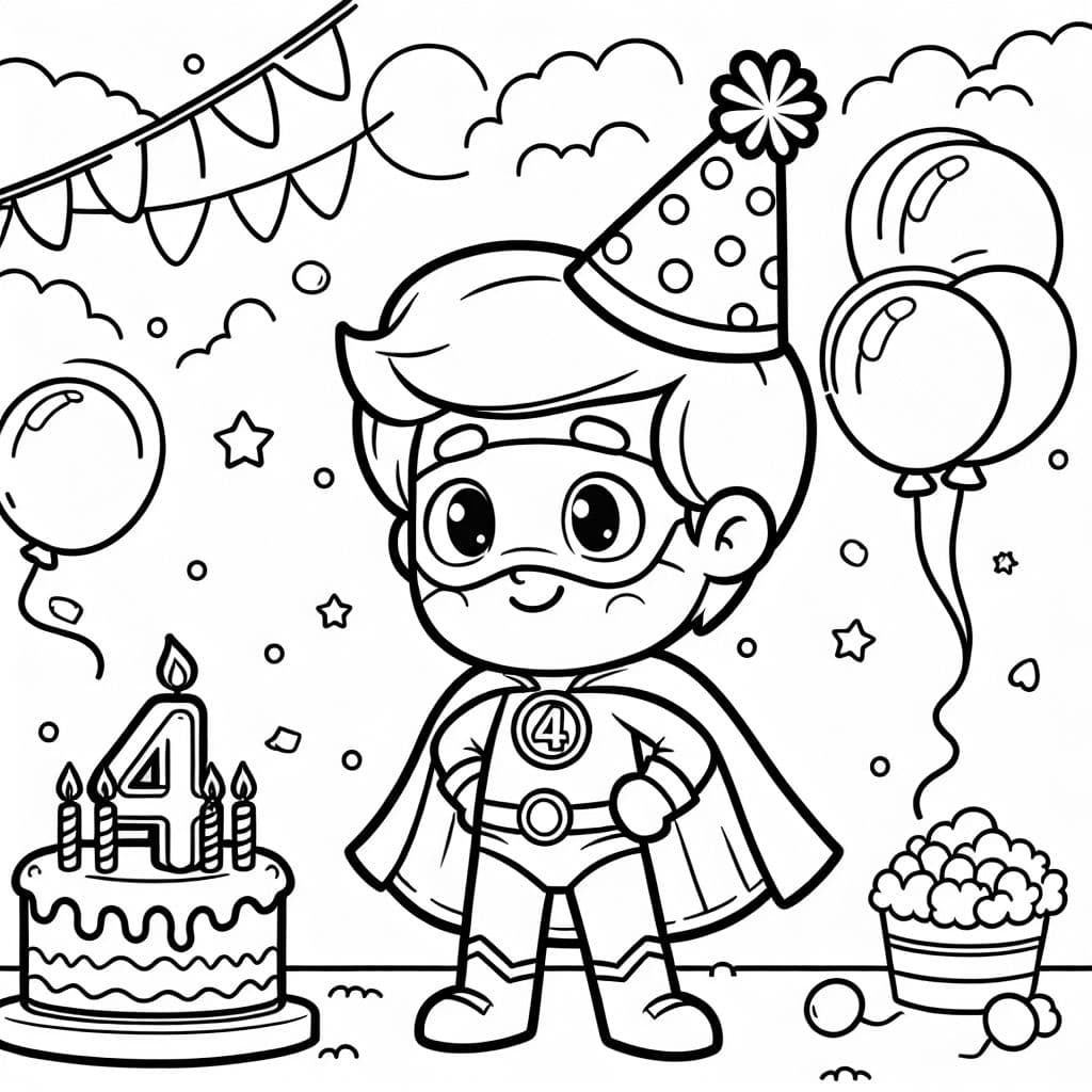 Superman está celebrando su cuarto cumpleaños con amigos y golosinas deliciosas.