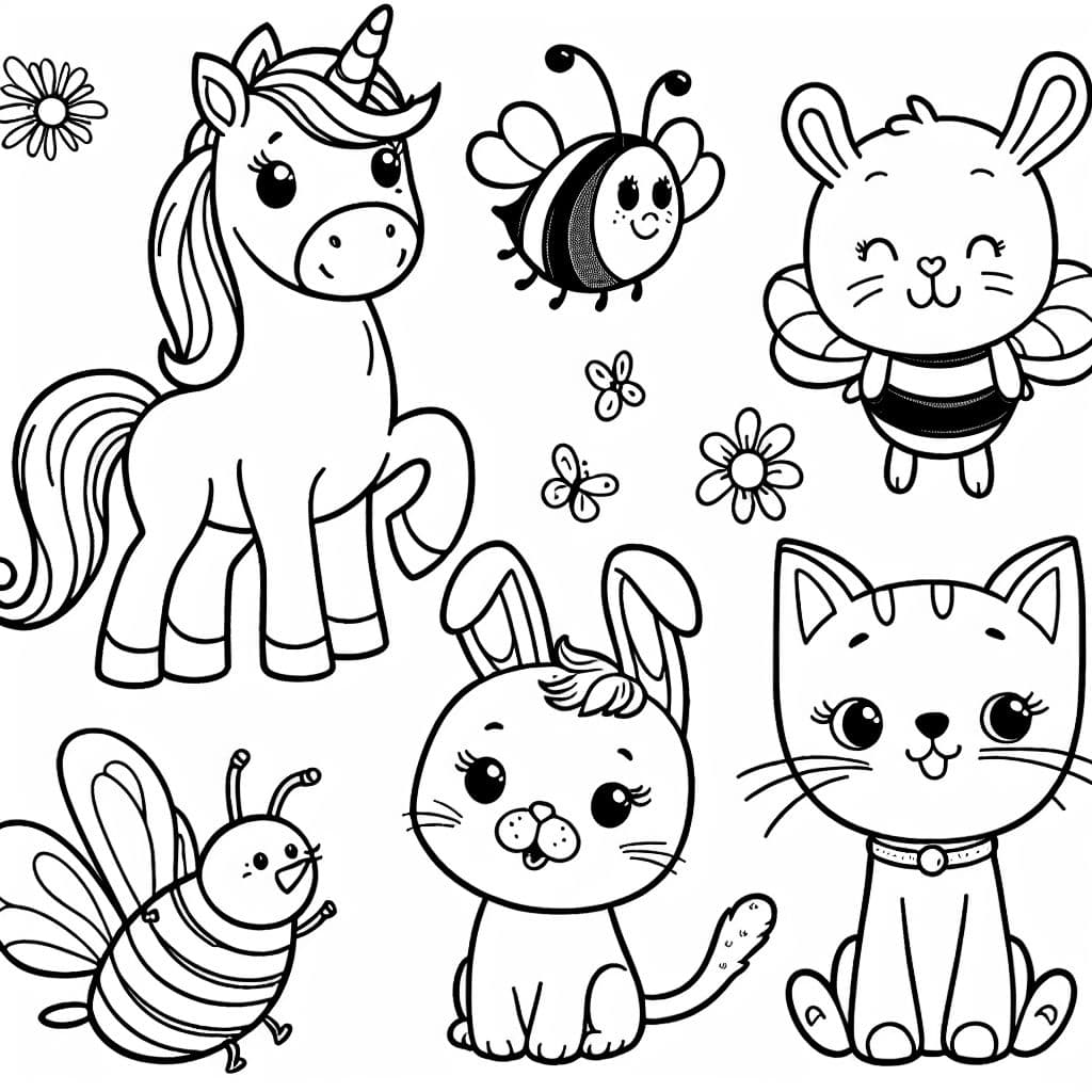 Unicornio, Conejo de Pascua, Abeja, Gato, Perro