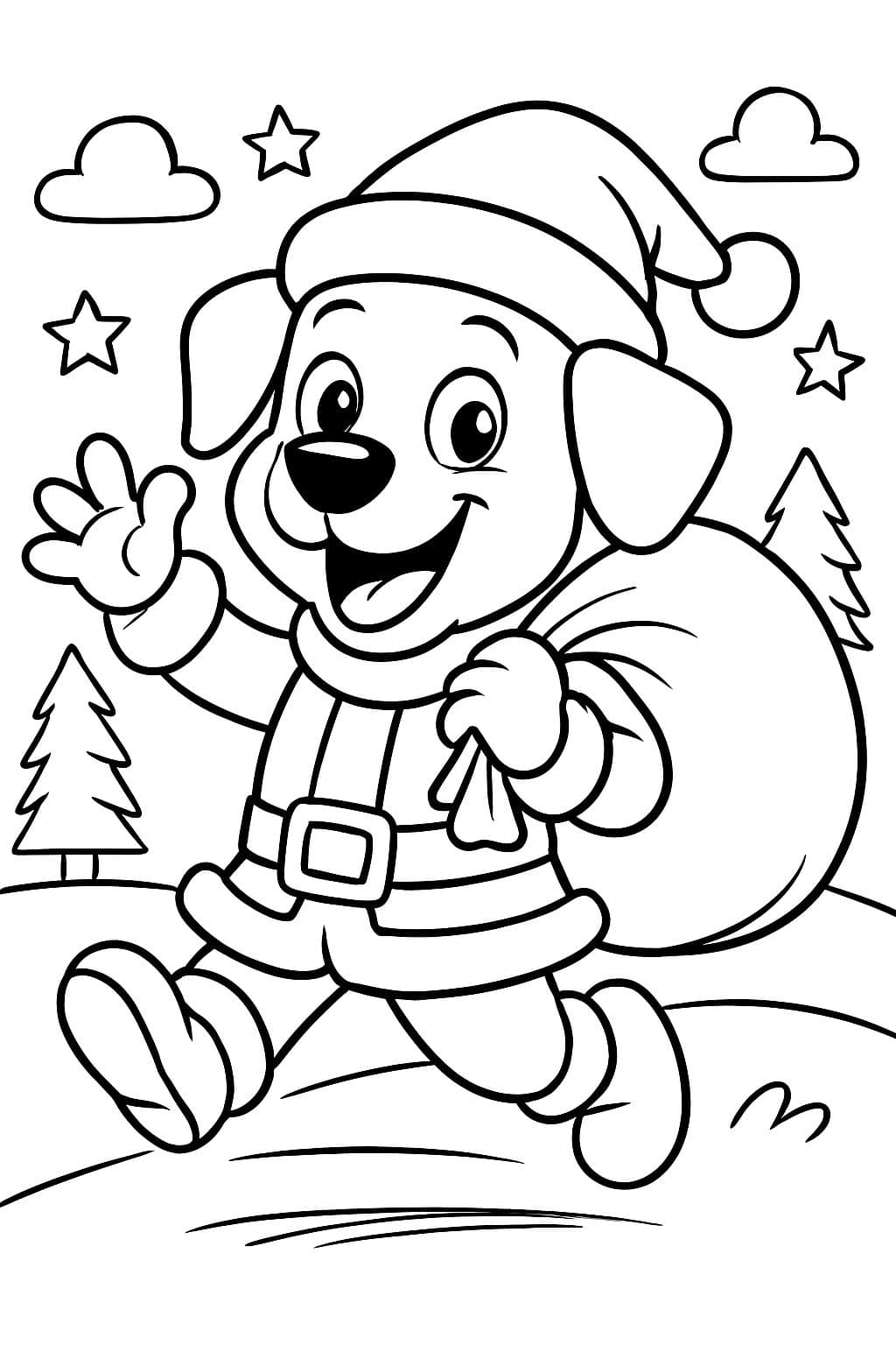 Ein Hund, der sich als Weihnachtsmann verkleidet hat