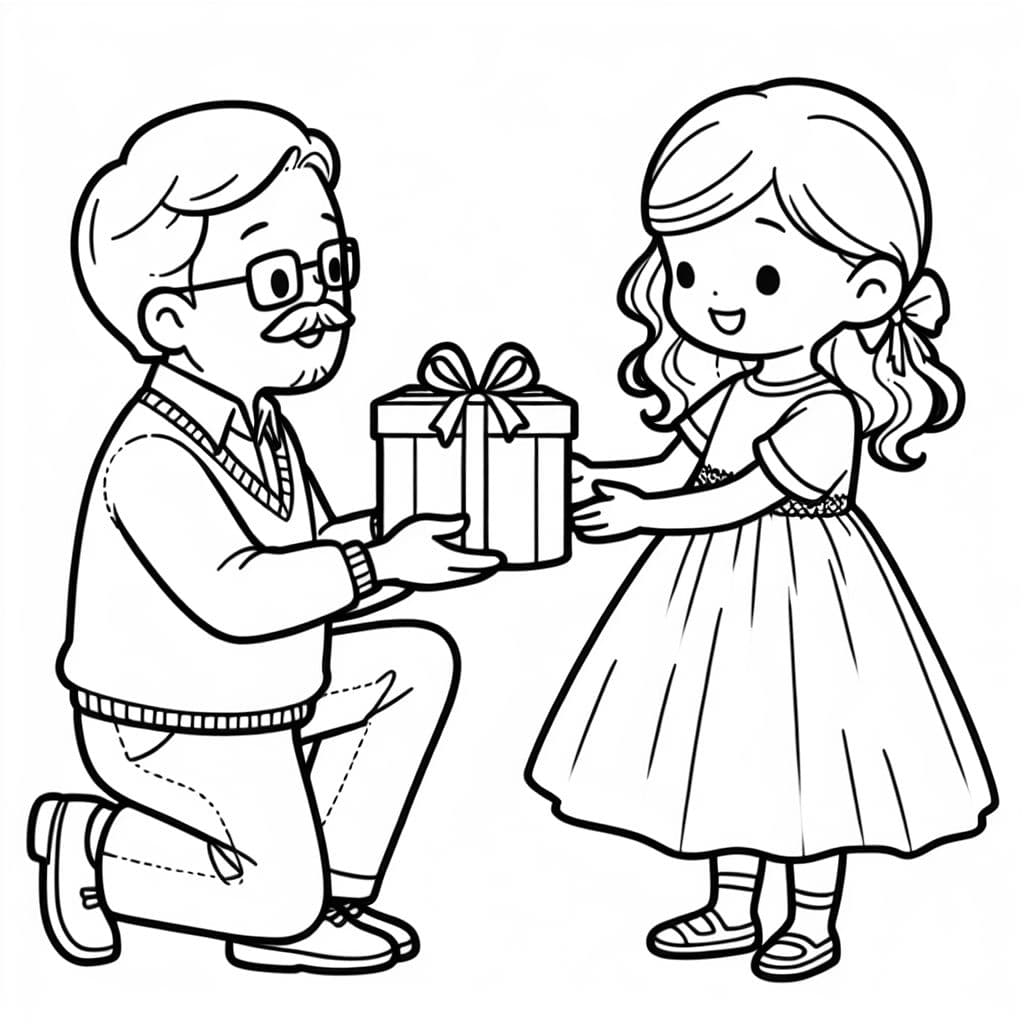 Onkel und Tante überreichen kleinem Mädchen ein geschenk