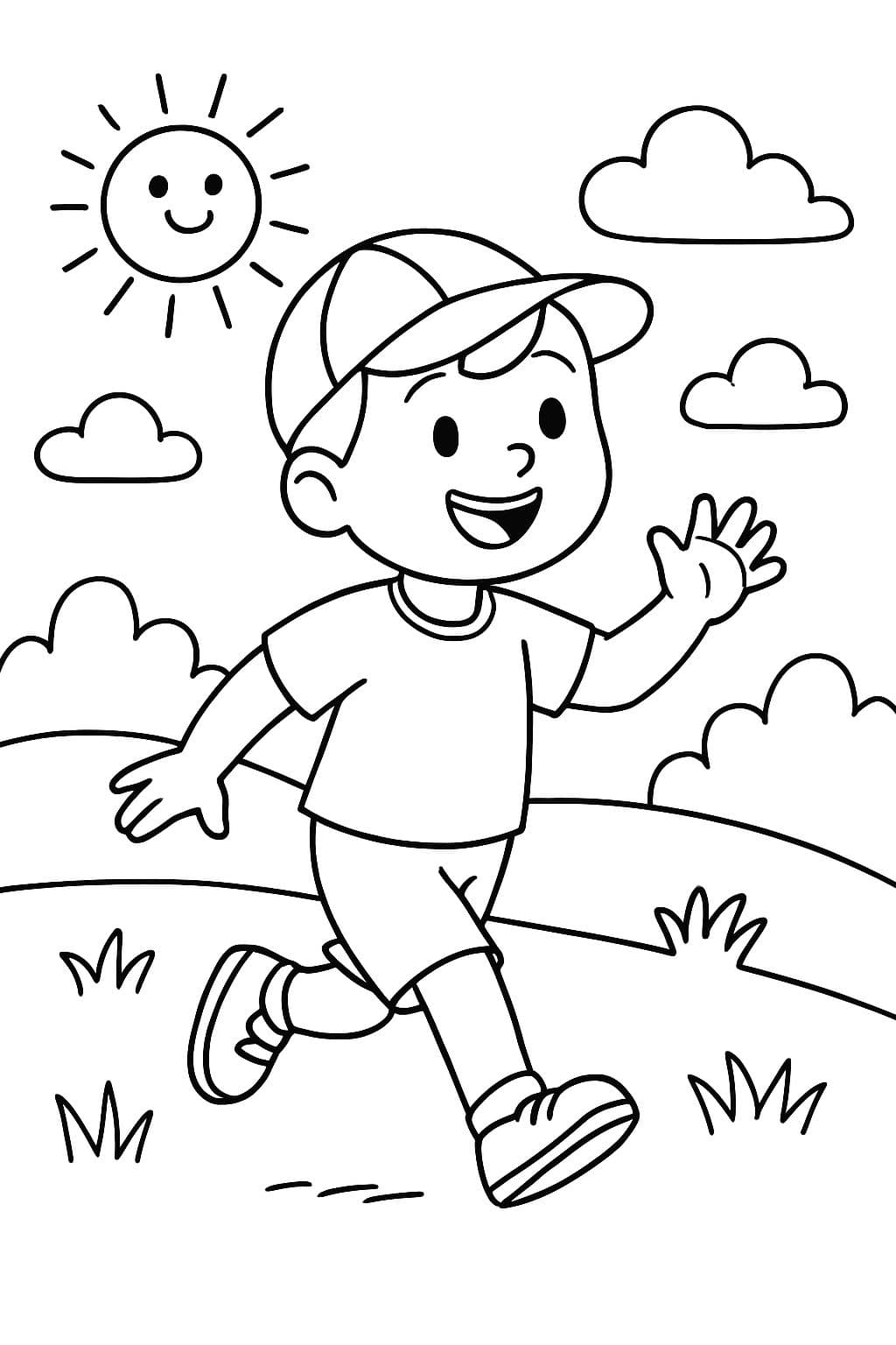 Un niño con pantalones cortos, camiseta y gorra