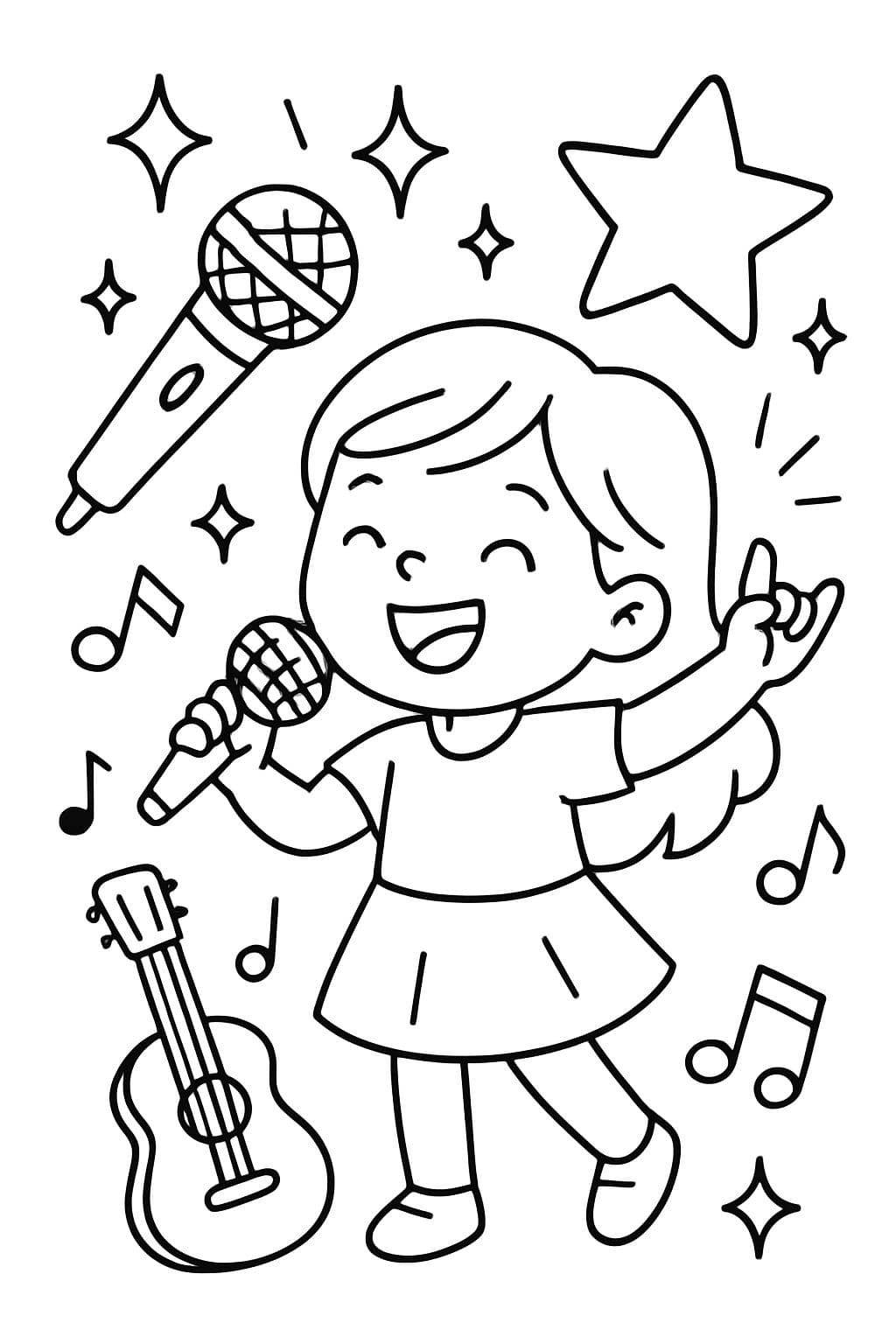 microphones, paillettes, instruments et étoiles amusantes et notes de musique