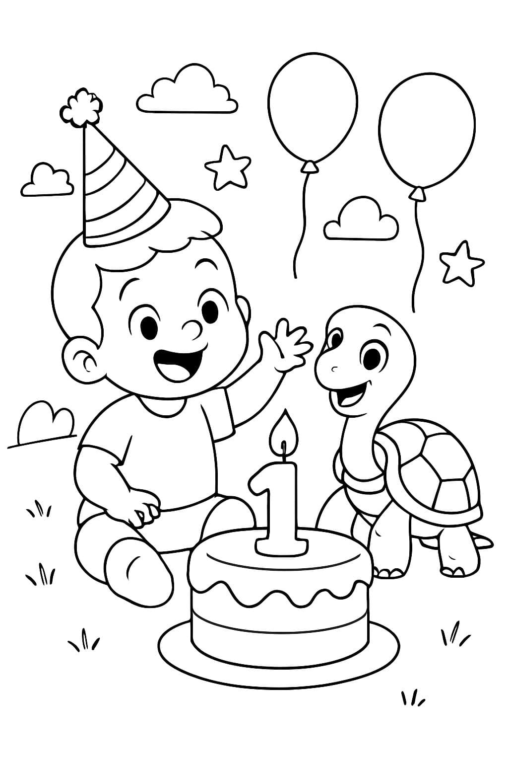 Feliz primer cumpleaños Easton con una tortuga