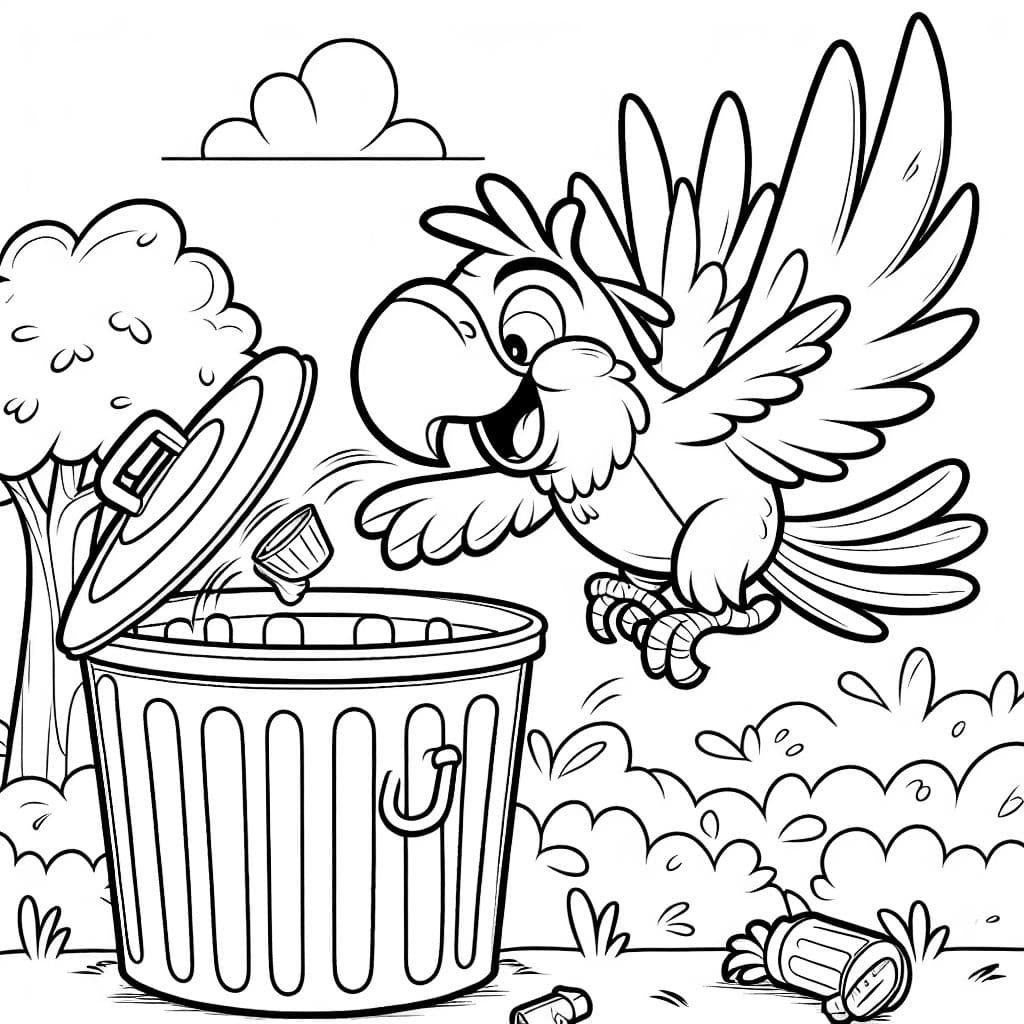 crazy parrot in the trash can causing trouble