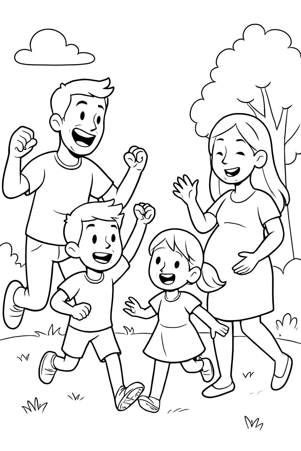 Papá + hermano mayor + hermana pequeña + mamá embarazada